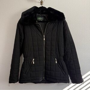 Vintage OSCC Black Quilted Fur Collar Jacket Medium